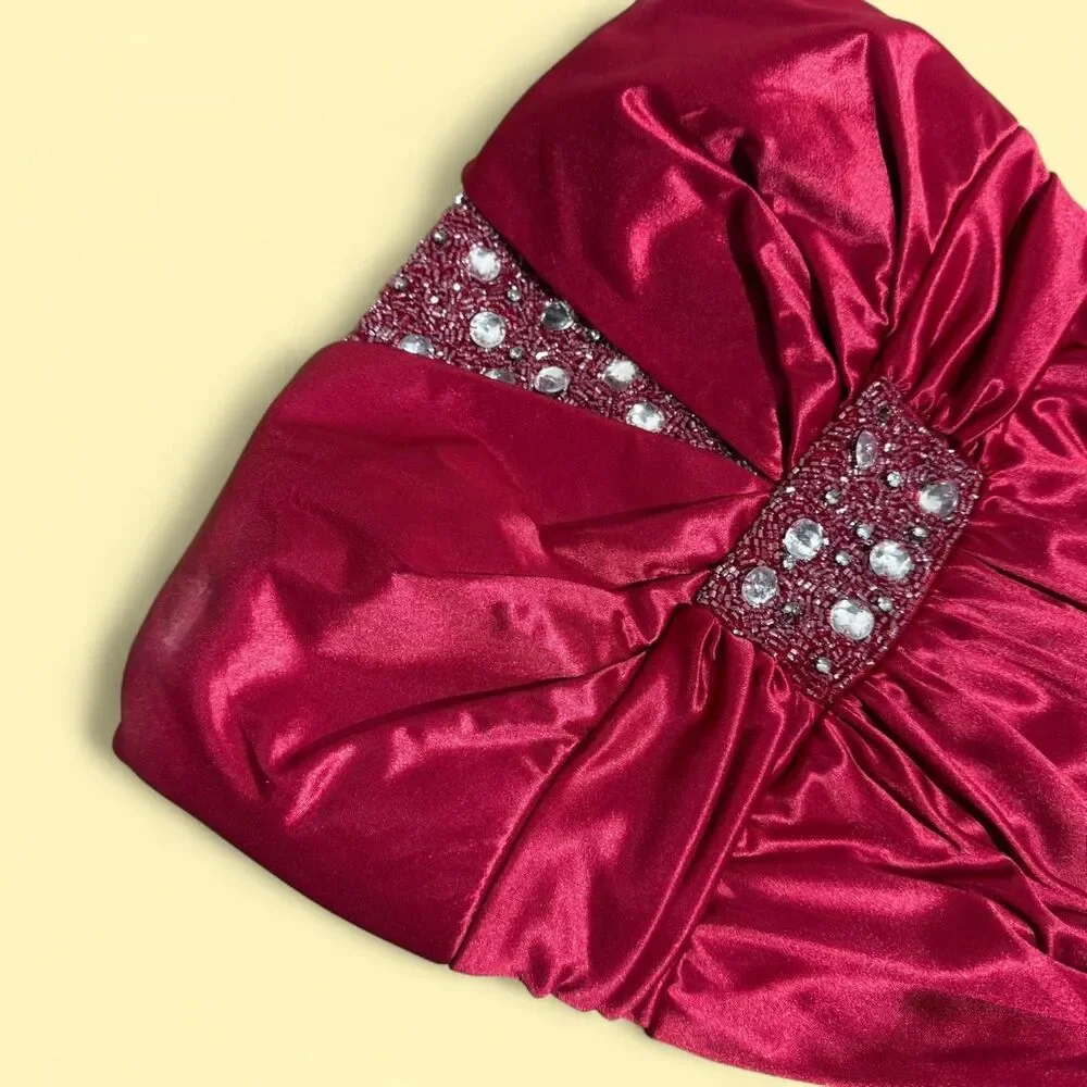 Y2K VINTAGE Red satin my Michelle prom dress with beaded bodice and cinched back - Picture 5 of 8